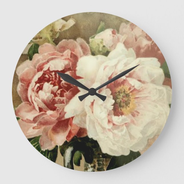 Vintage Peonies Large Clock (Front)