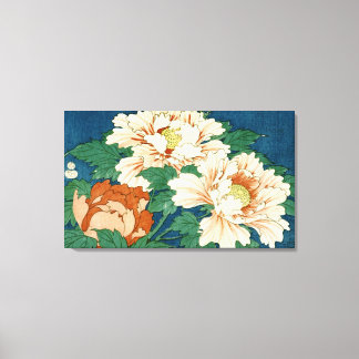 Vintage Peonies on Blue Canvas Print