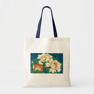 Vintage Peonies on Blue Tote Bag