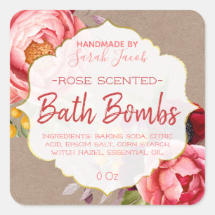 Vintage Peonies On Kraft Bath Bomb Labels