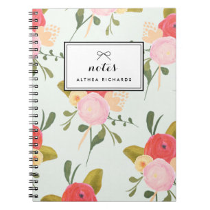 Vintage Peonies Pattern Personalised Notebook