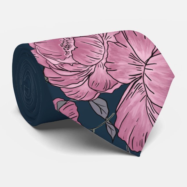 Vintage Peonies Tie (Rolled)