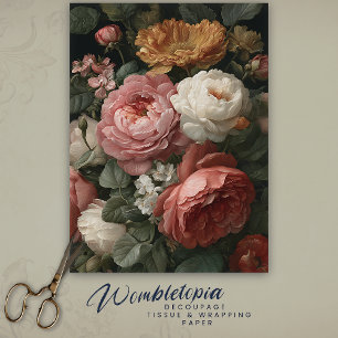 Vintage Peony and Garden Rose Floral Decoupage Tissue Paper