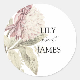 Vintage Peony Botanical Fine Art  Wedding   Classic Round Sticker