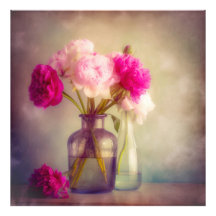 Vintage Peony Bouquet in Glass Vases