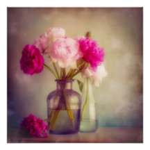 Vintage Peony Bouquet in Glass Vases