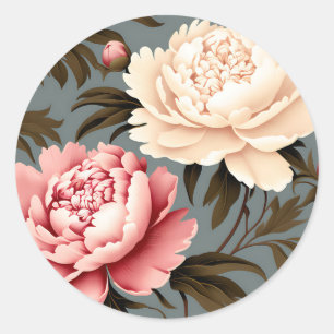 Vintage Peony Elegant Pattern Classic Round Sticker