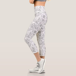 Vintage Peony Floral Pattern Capri Leggings