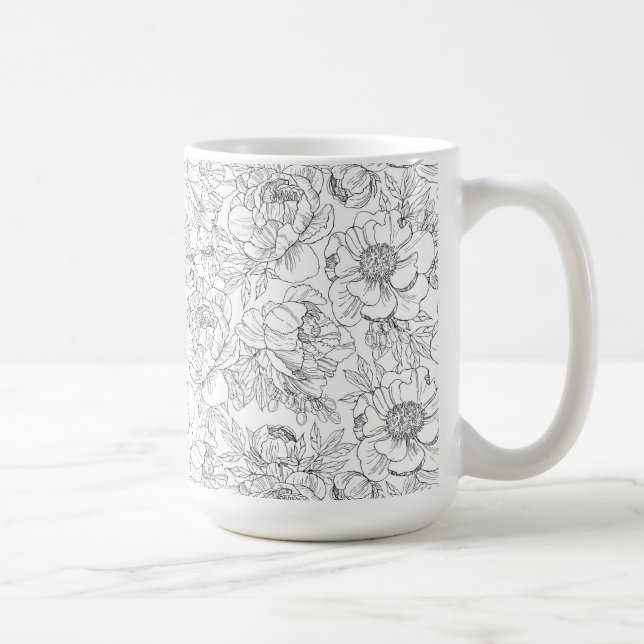 Vintage Peony Floral Pattern Coffee Mug (Right)