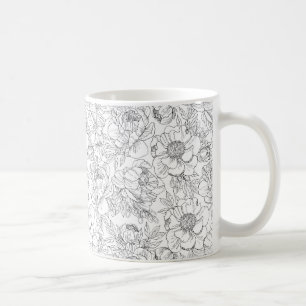 Vintage Peony Floral Pattern Coffee Mug