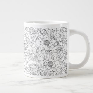 Vintage Peony Floral Pattern Large Coffee Mug