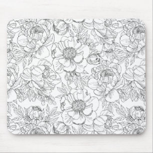 Vintage Peony Floral Pattern Mouse Pad