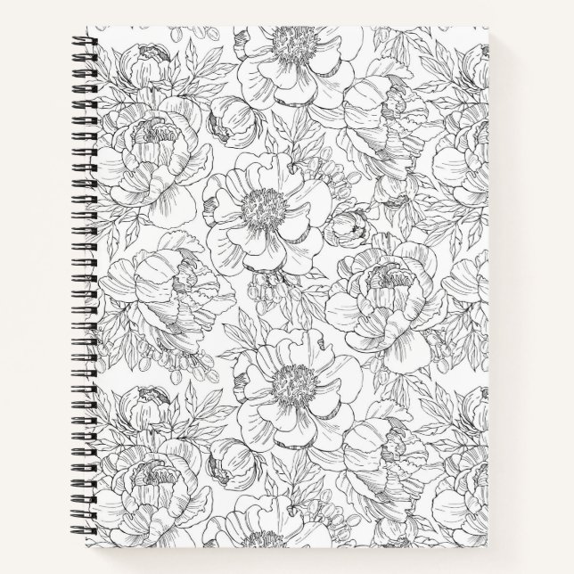 Vintage Peony Floral Pattern Notebook (Front)