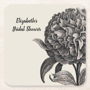Vintage Peony Flower Elegant Floral Botanical Square Paper Coaster