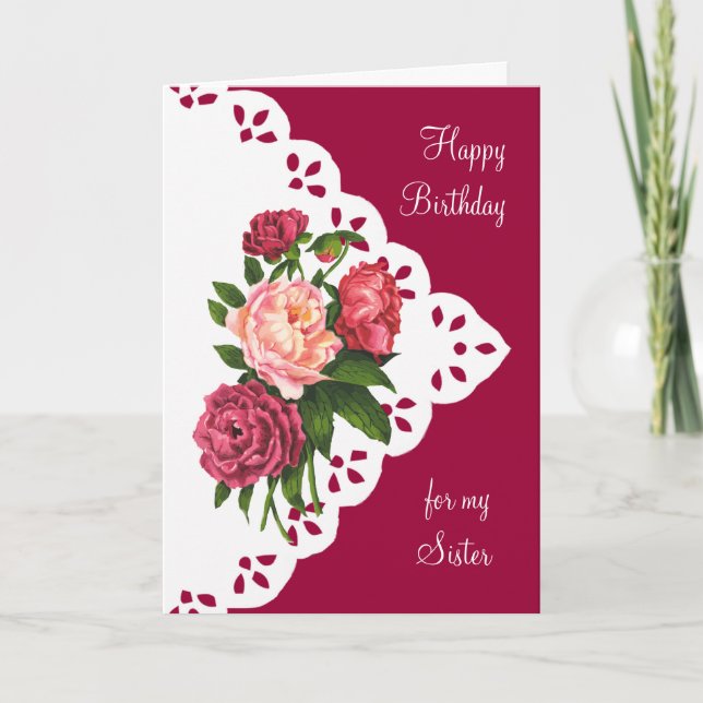 Vintage Peony Flower for Sister Birthday Card (Front)