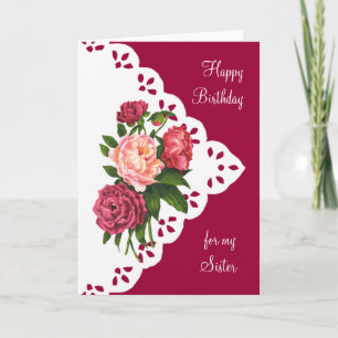 Vintage Peony Flower for Sister Birthday Card
