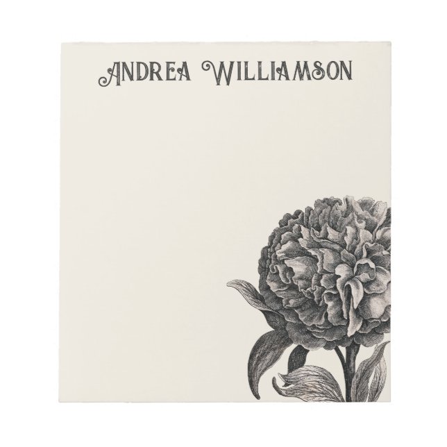 Vintage Peony Flower Illustration Personalised Notepad (Front)