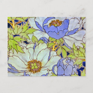 Vintage Peony Flower Pattern Postcard