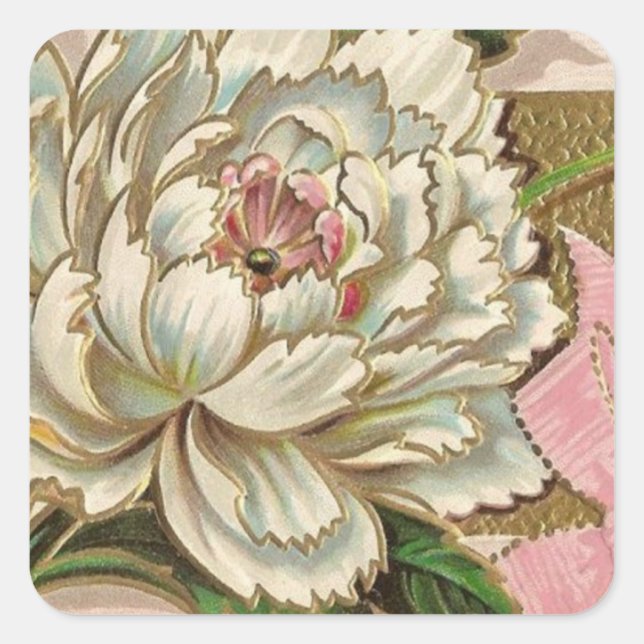 Vintage Peony Flower Square Sticker (Front)
