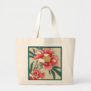 Vintage Peony Flowers Large Tote Bag