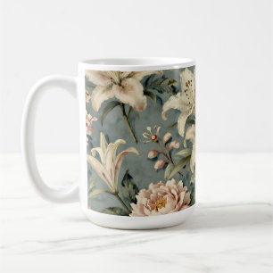 Vintage Peony Lily Floral Pattern Coffee Mug