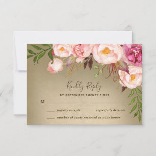 Vintage Peony Rustic Blush Wedding RSVP Cards