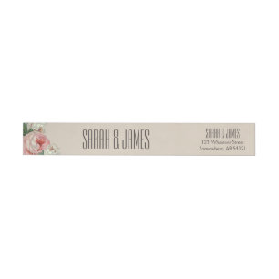 Vintage Peony Wedding Couple Taupe Address Label