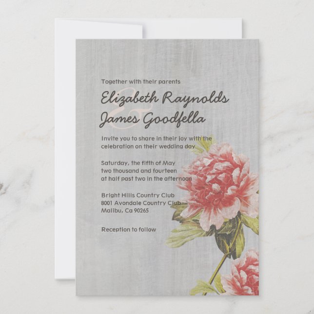 Vintage Peony Wedding Invitations (Front)