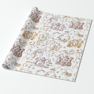 Vintage People Dancing Gold Pink Toile Wrapping Paper