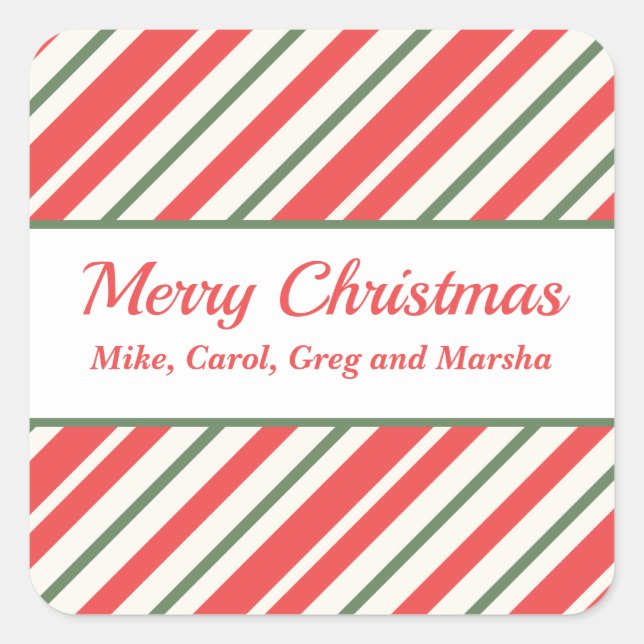 Vintage Peppermint Striped Custom Christmas Square Sticker (Front)
