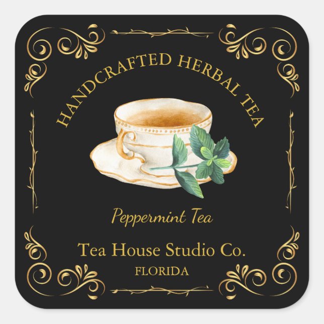 Vintage Peppermint Tea Square Label (Front)