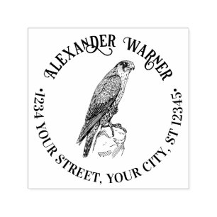 Vintage Peregrine Falcon Perched Name Address #2 Self-inking Stamp