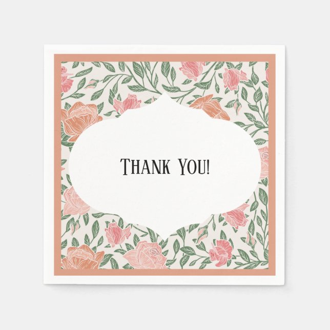 Vintage Perfect Pink & Peach Roses Napkin (Front)