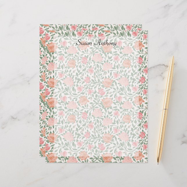 Vintage Perfect Pink & Peach Roses Paper (Front/Back In Situ)
