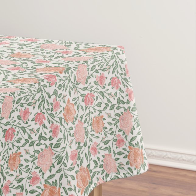 Vintage Perfect Pink & Peach Roses Tablecloth (In Situ)