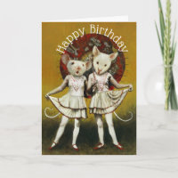 Vintage performing Mice Birthday Card