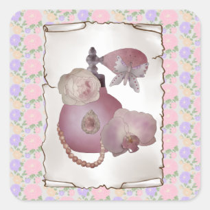 vintage perfume square sticker