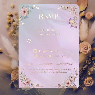 Vintage Periwinkle Peony Foil RSVP Response Card