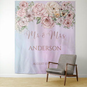 Vintage Periwinkle Pink Peony Backdrop Tapestry