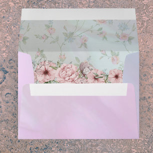 Vintage Periwinkle Pink Peony Wedding Envelope