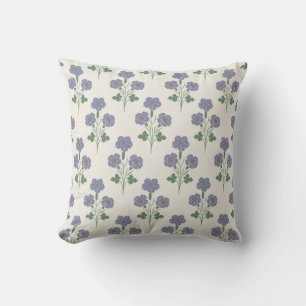 Vintage Periwinkle & Poppy Red Floral Cushion
