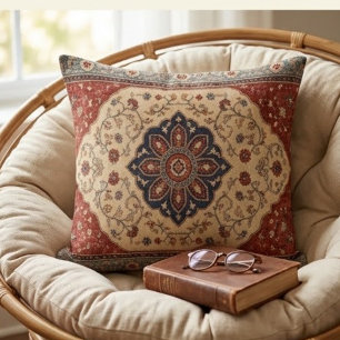 Vintage Persian Floral Rug Burgundy & Navy Orienta Cushion