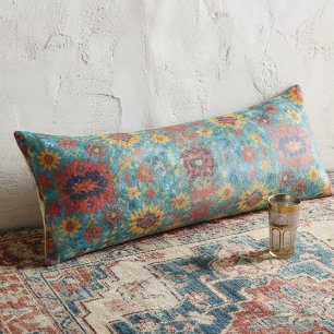 Vintage Persian Floral Rug Turquoise Blue & Gold B Body Cushion