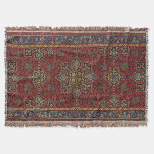 Vintage Persian Rug Pattern Red Blue Arabesque Throw Blanket