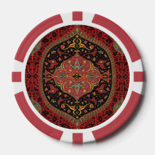 Vintage Persian Rug Pattern Red Green Arabesque Poker Chips