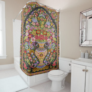 Vintage Persian Turkish Floral Flowers Mid Century Shower Curtain