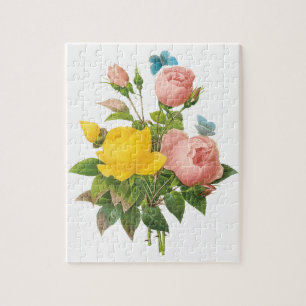 Vintage Persian Yellow Rose Tea Roses by Redoute Jigsaw Puzzle
