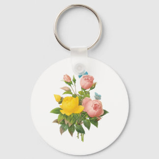 Vintage Persian Yellow Rose Tea Roses by Redoute Key Ring
