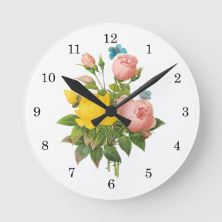 Vintage Persian Yellow Rose Tea Roses by Redoute Round Clock