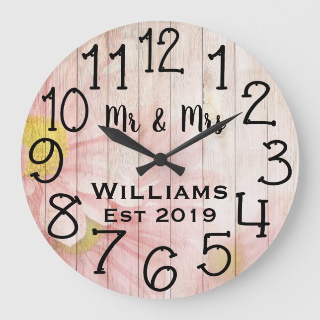 Vintage Personalised Antique Rose Wood Custom Large Clock (Front)
